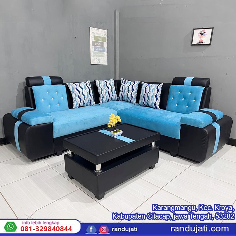 SOFA SUDUT TUMPUK D BIRU HITAM